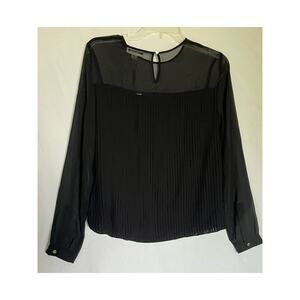 Calvin Klein Women's Black Pleated Long Sleeve Blouse Size S Sheer with buttons